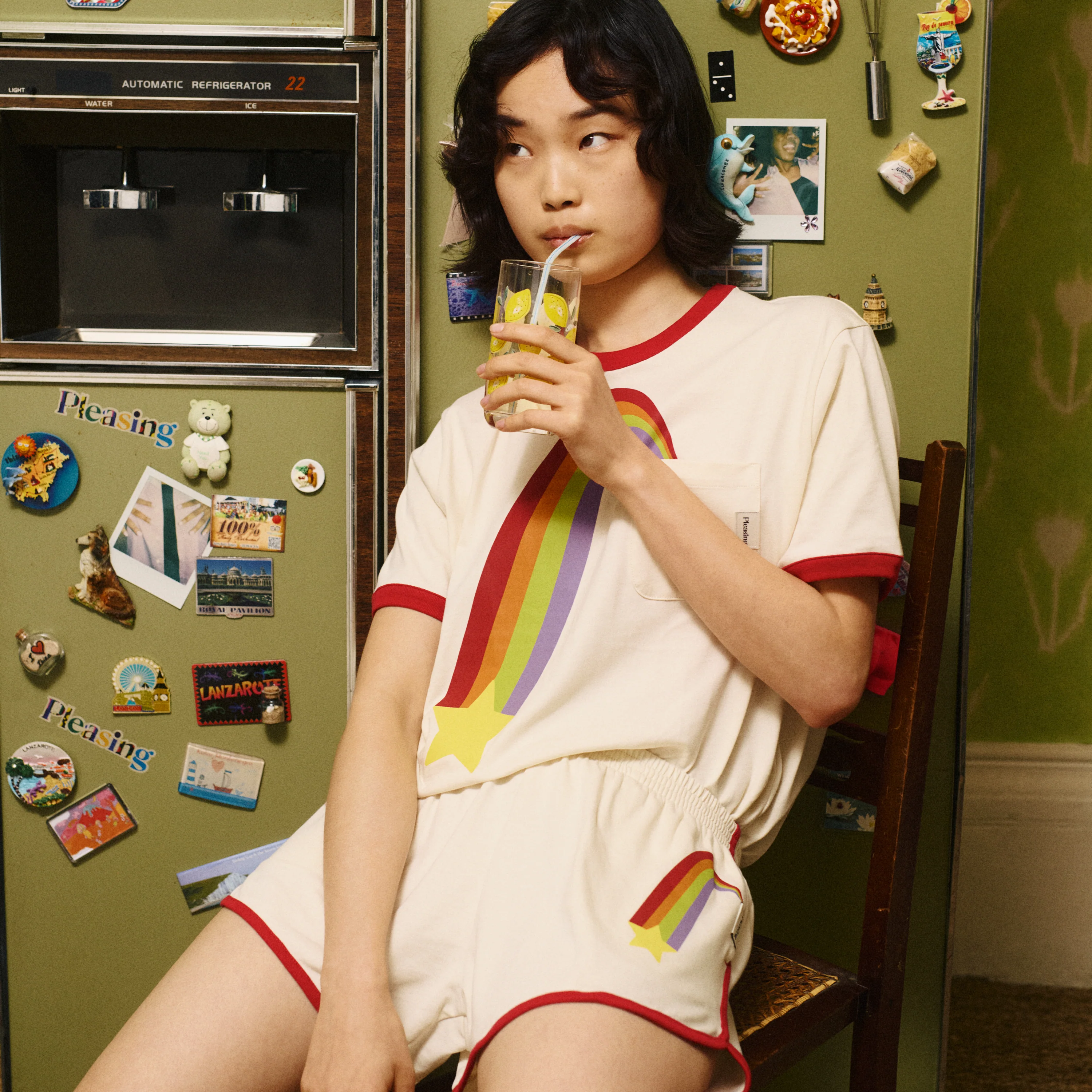 The Rainbow Ray Ringer Tee in Cherry Cloud - Image 4