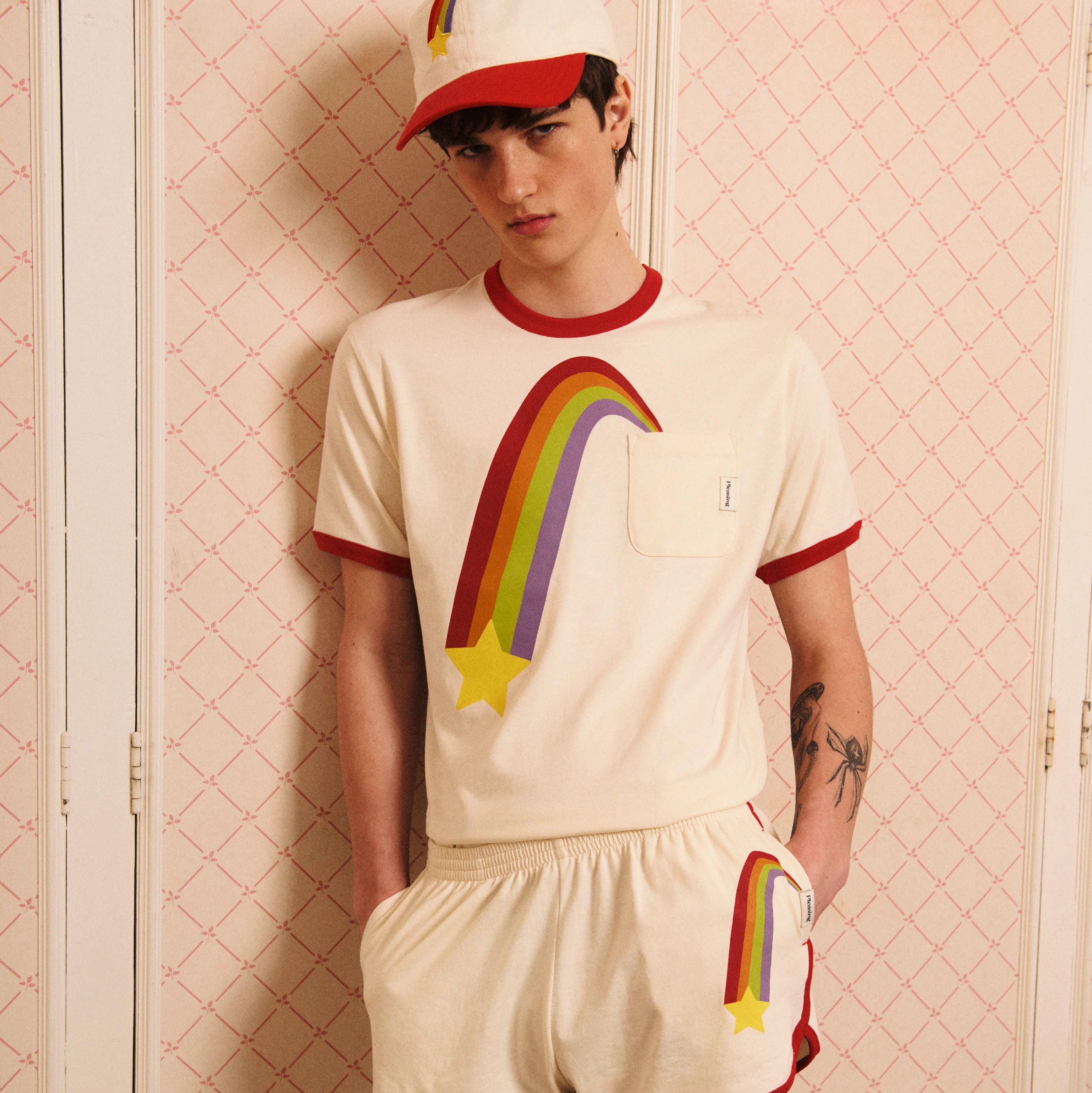 The Rainbow Ray Ringer Tee in Cherry Cloud - Image 5